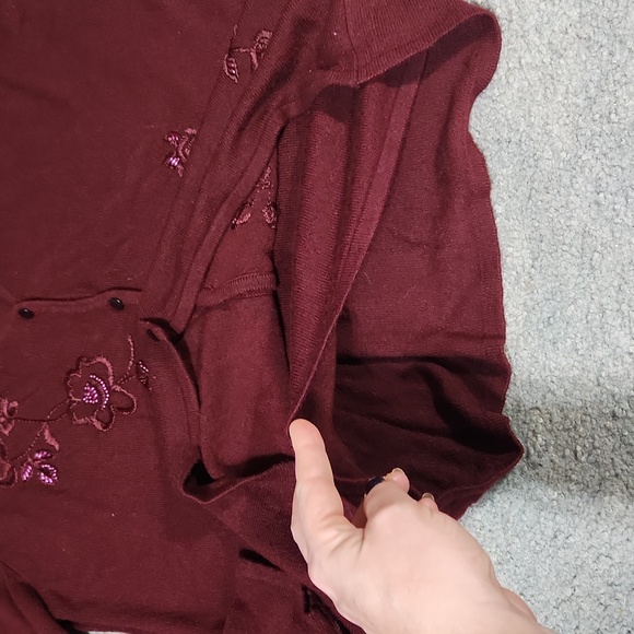 Embroidered roses pearls double sweater lg y2k burgundy - Picture 5 of 8